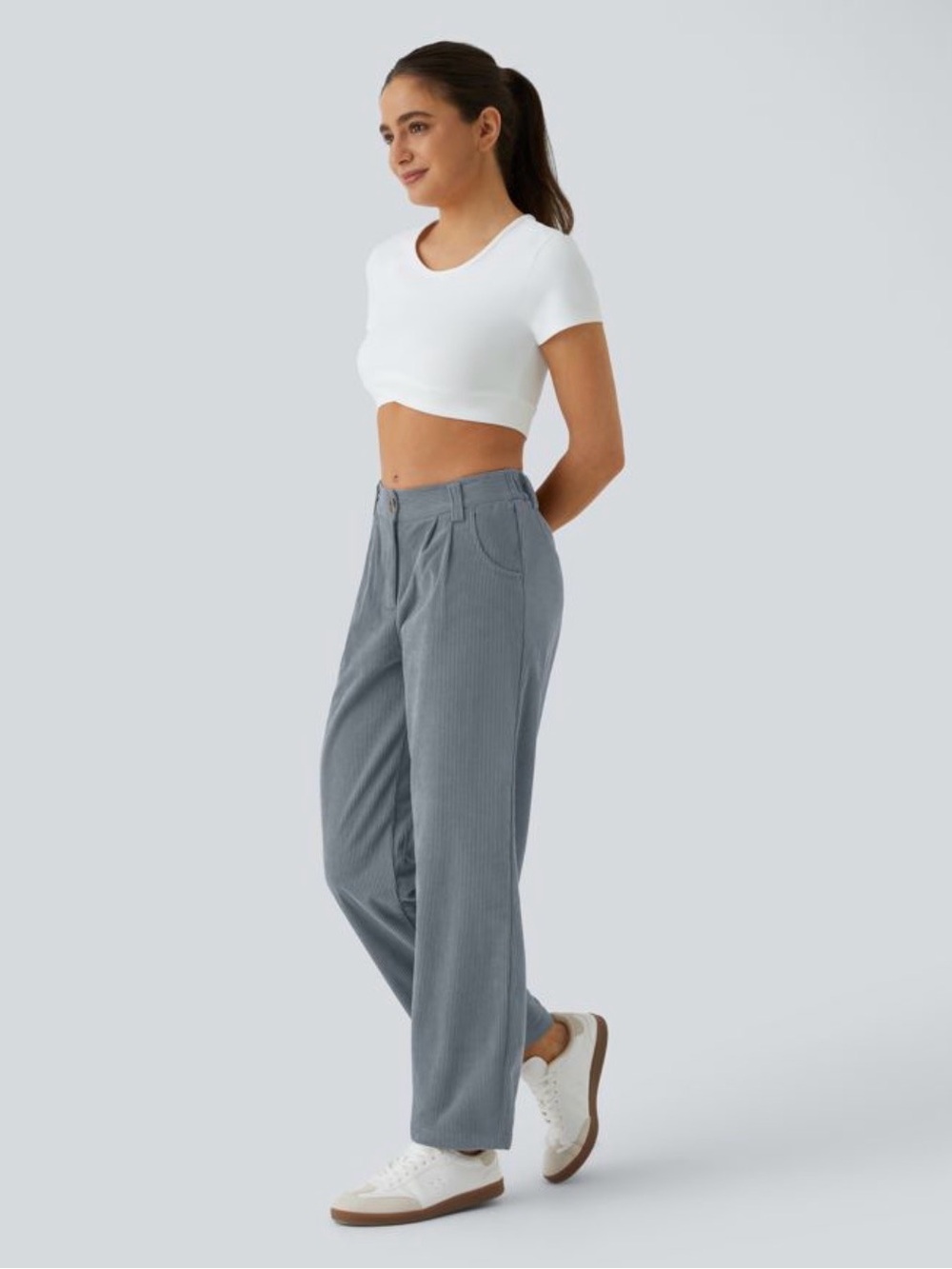 Halara Slate Blue Corduroy Pleated Wide-leg Pants Women’s Large Tall NWT